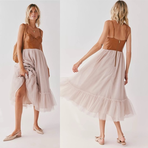 New Hutch Essex Leather Tulle Midi Dress Free People
